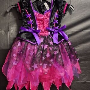 Enchanting Pink and Purple Starry Witch Kids Costume w/Hat